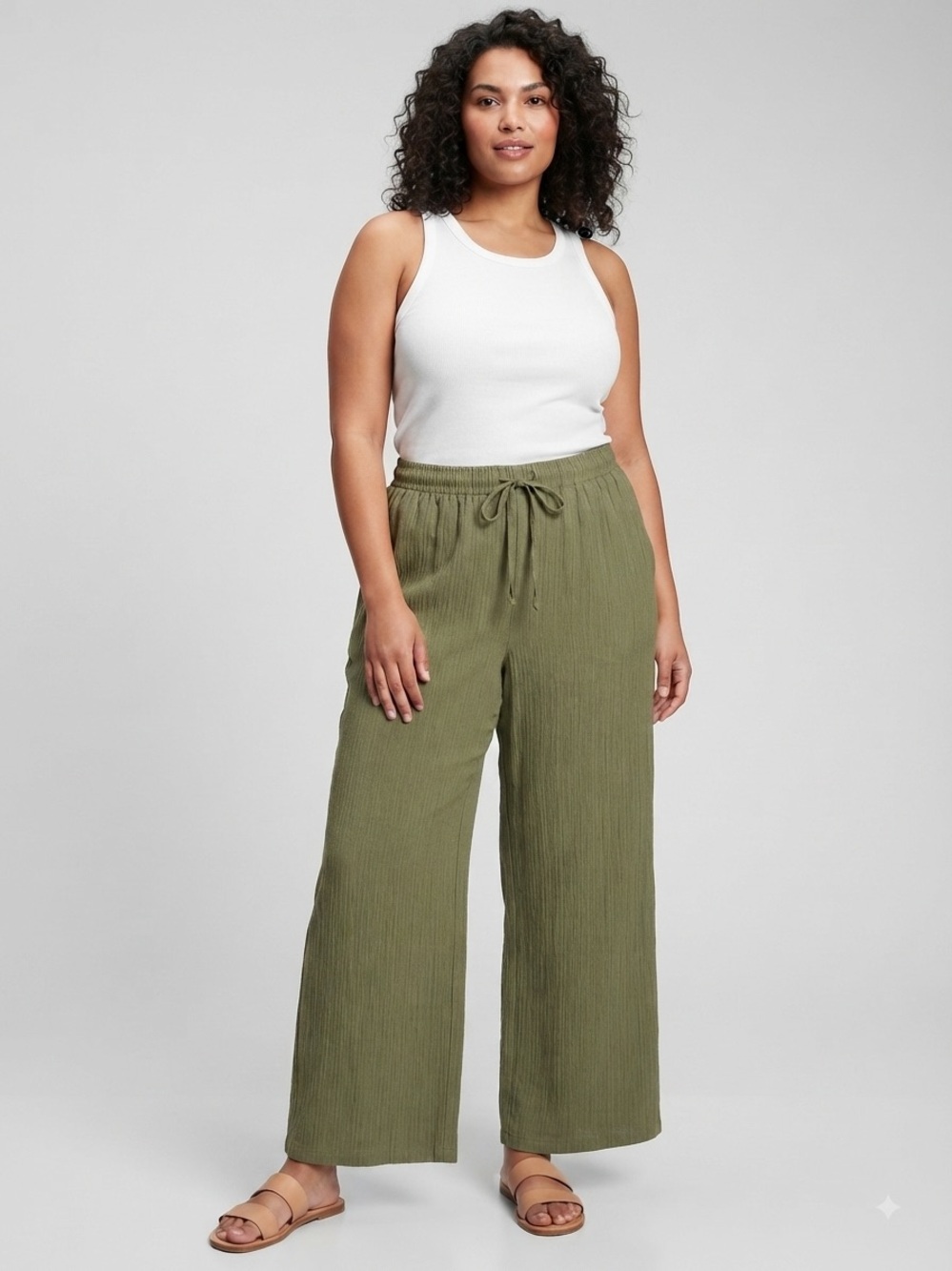 Relaxed Wide-Leg Olive Drawstring Pants